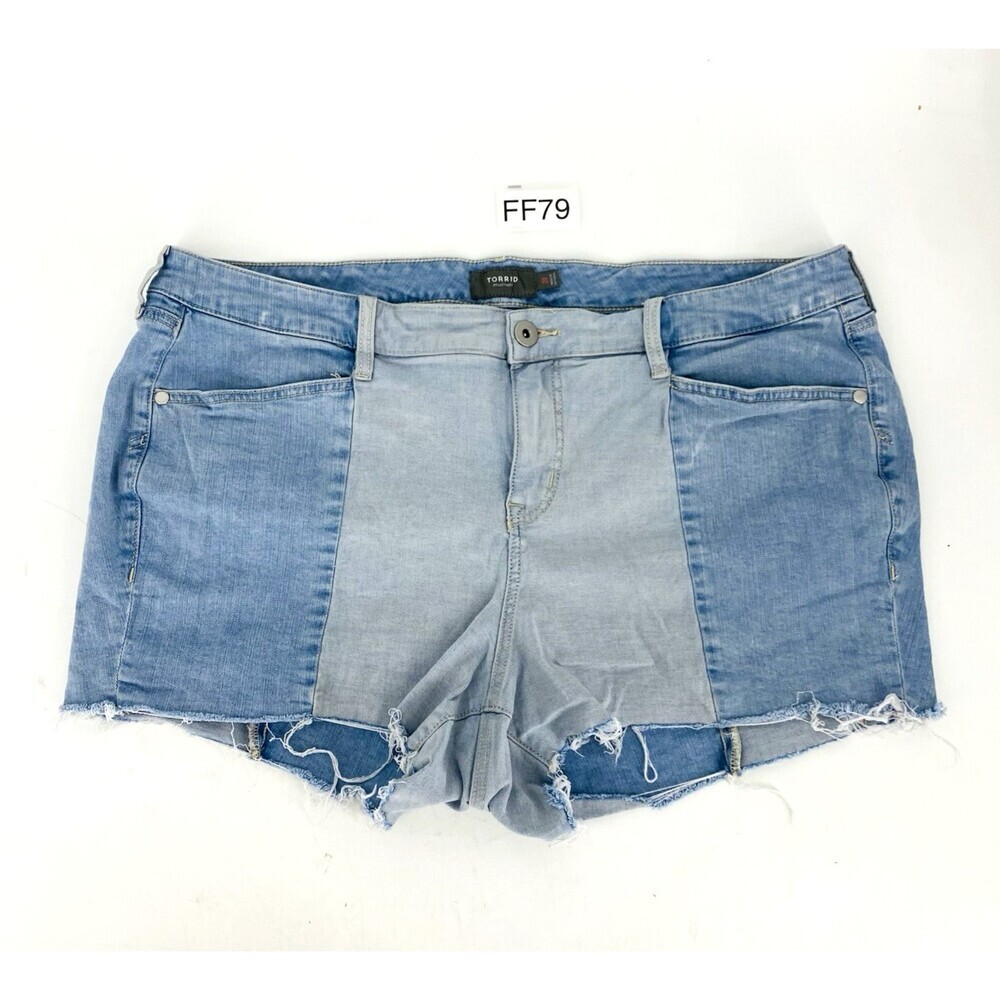 Torrid Contrast Panel Denim Cut Off Shorts Plus Size 20 Two Tone Jean Trendy